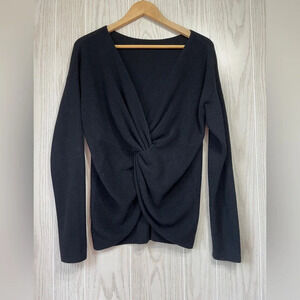 Halogen Women Black Surplice V-Neck Faux Wrap Sweater Size M EUC